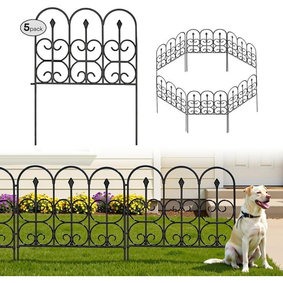 Decorative Metal Garden Fence - Black - 32x24 in - 5 pcs