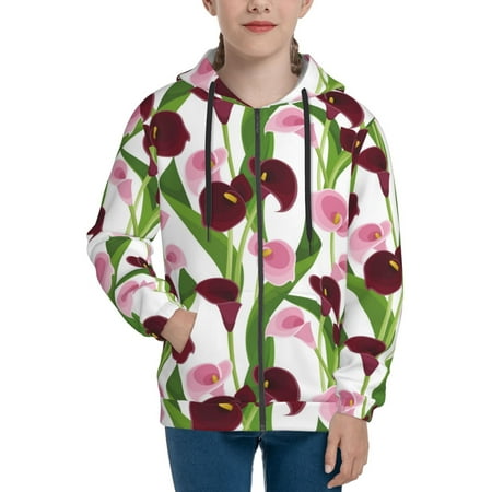 

Hoodies for Teen Girls Boys Purple Pink Calla Lily Flowers Long Sleeve Youth Kids Essentials Zip Up Hoodie Lghtweight Fashion Hoodies & Sweatshirts Jacket Fall Winter Outfits Tops