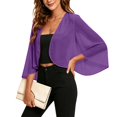 thumbnail image 4 of Vinsonshop 3/4 Sleeve Sheer Shrugs for Women Chiffon Bolero Open Front Lightweight Cropped Cardigan Top Dark Purple L, 4 of 6
