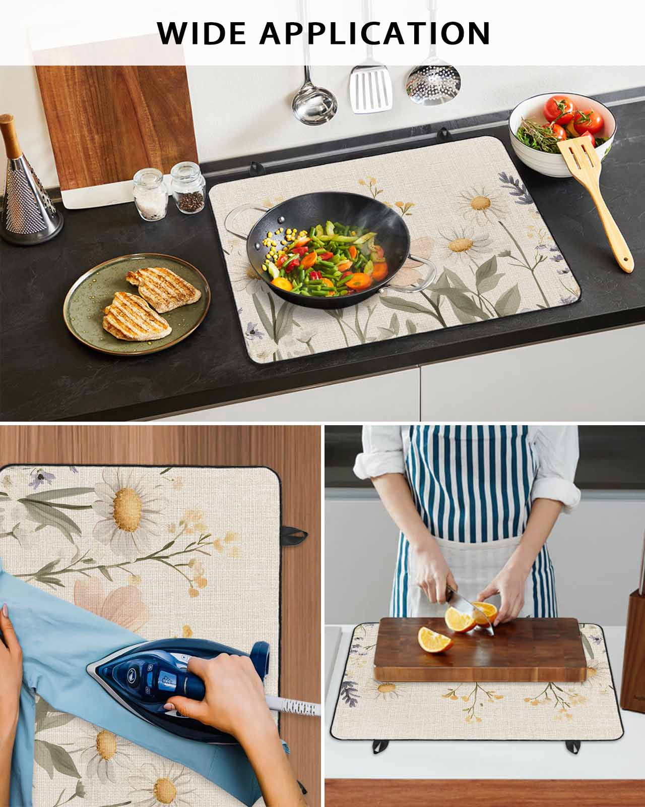 nqOlkjepod Large Induction Cooktop Protector Mat 24"x21", Daisy Botanical Stove Top Covers for Electric Stove, Vintage Farmhouse Floral Decorative Stove Burner Cover Mats, Glass Top Stove Cover