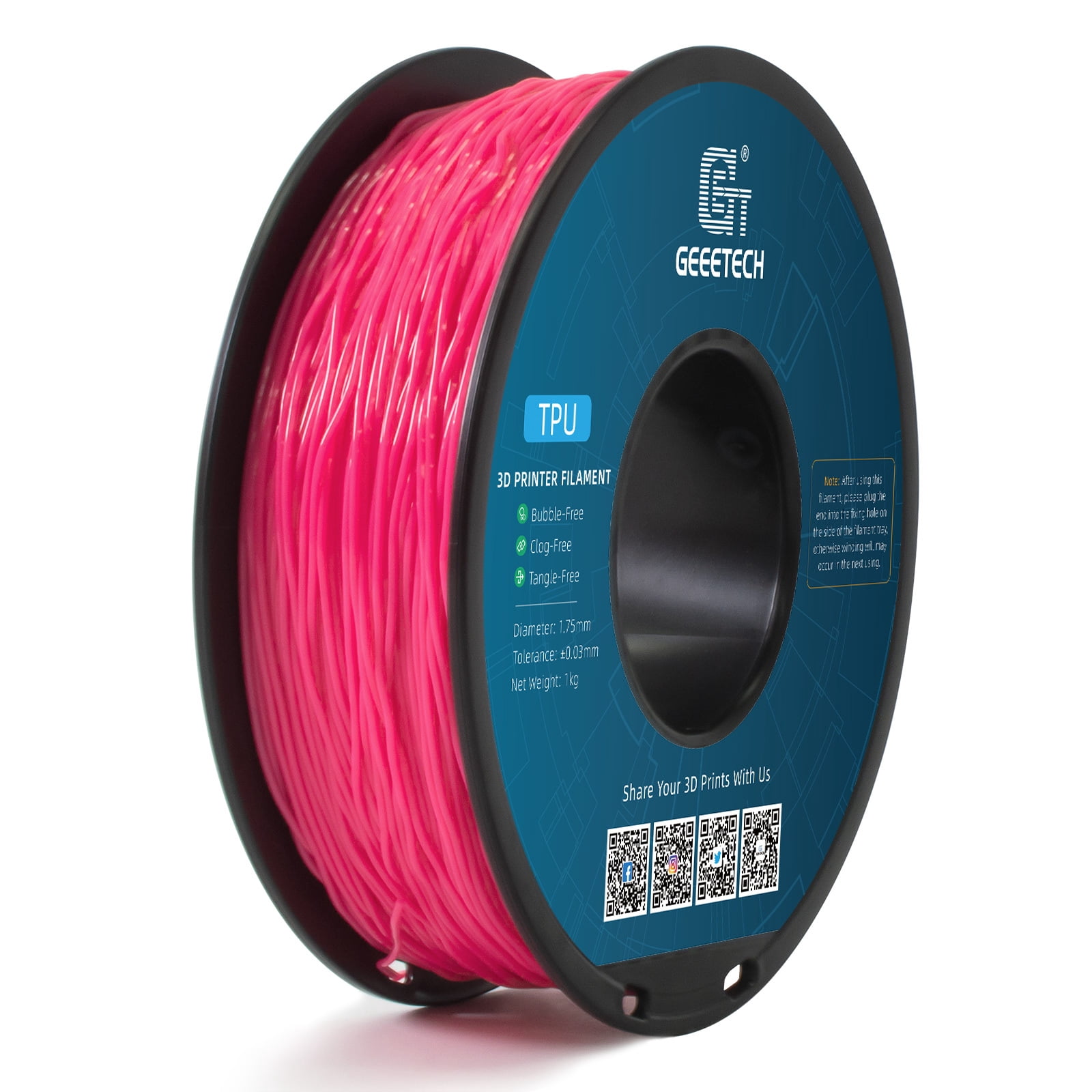 Geeetech 5pcs TPU Filament 1.75mm, Flexible 3D Printer Filament Roll, 5kg（11ibs） Spool, Dimensional Accuracy +/- 0.03 mm, Fit Most FDM Printer (TPU pink)