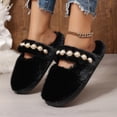 thumbnail image 2 of EKVAHL Women's Faux Fuzzy House Slippers, Pearl Strap Open Toe Slides, Soft Plush Bedroom Home Daily Leisure Indoor Casual Slippers Black, 2 of 5