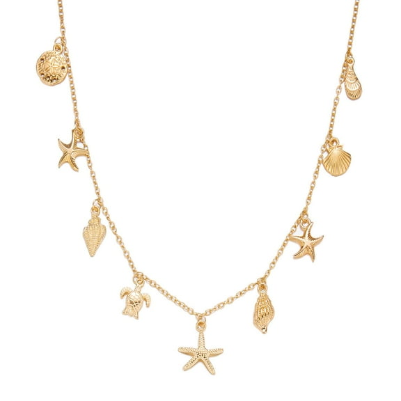 Gold Plated Starfish Bow Pendant Charm Necklace for Women Summer Beach Jewelry Gift