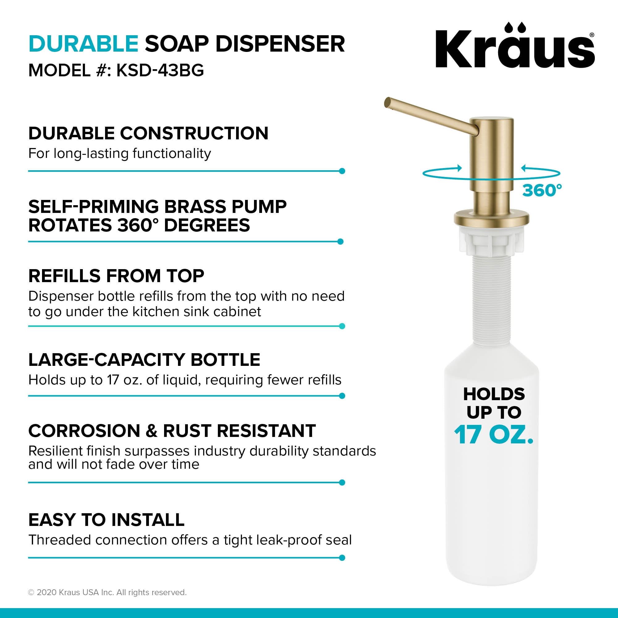 KRAUS Kitchen Soap and Lotion Dispenser in Brushed Gold