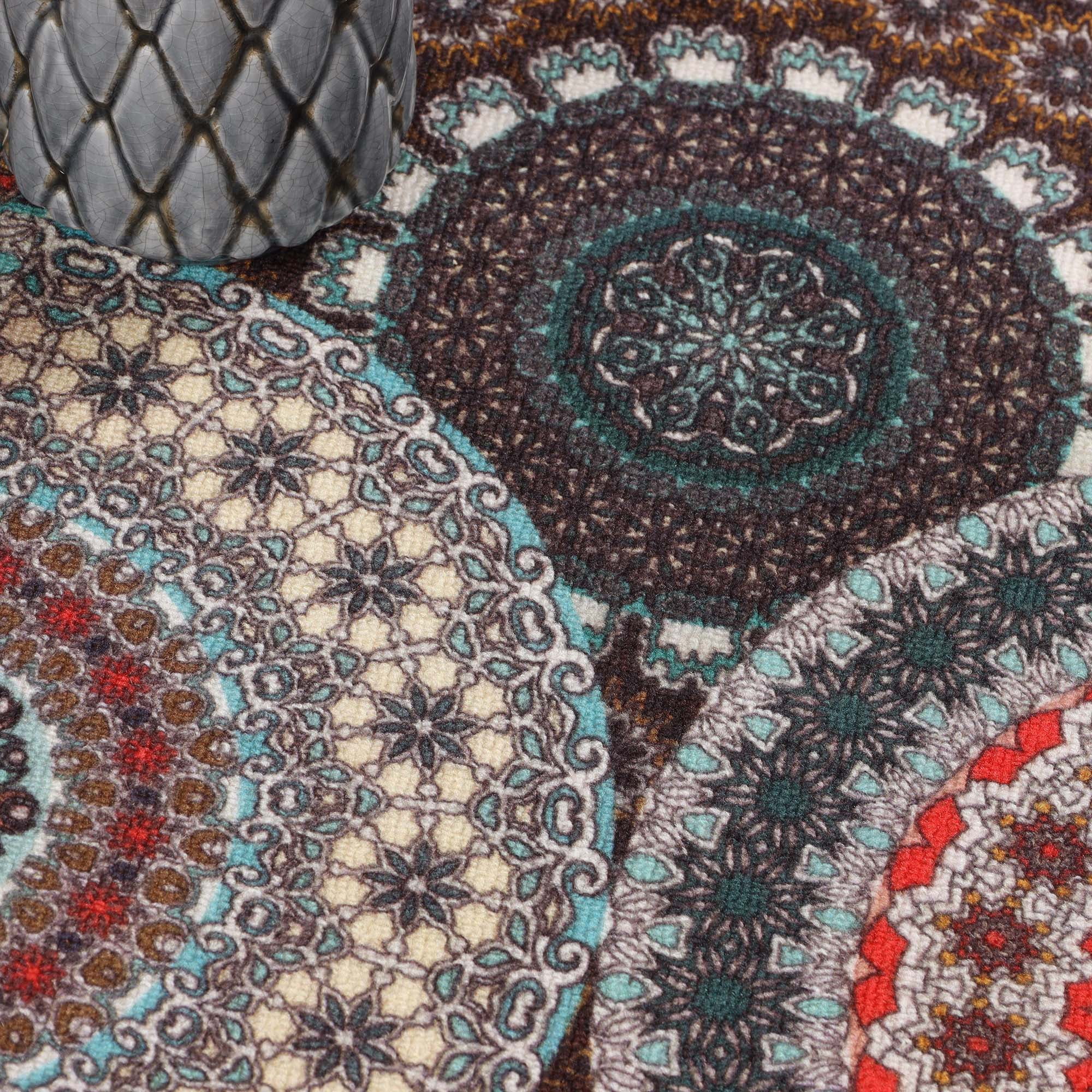 Superior Medallion 5' x 8' Non-Slip Indoor Outdoor Area Rug, Rugs For Living Room Patio Porch, Black