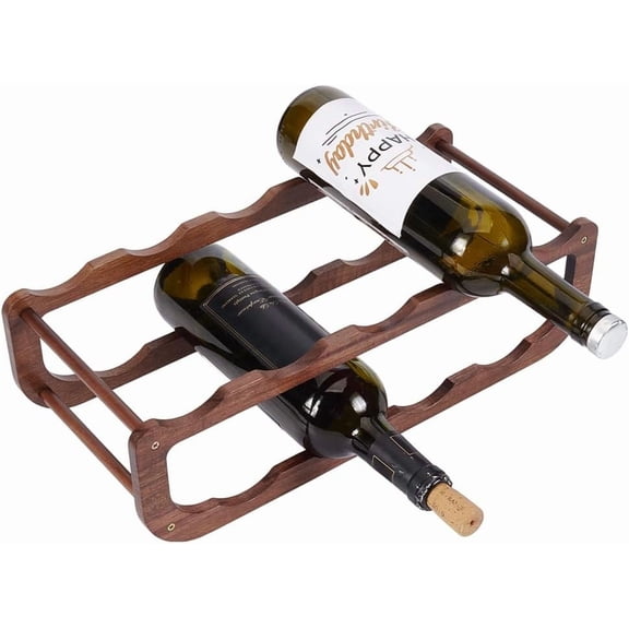 2-Tier Wine Rack and Water Bottle Organizer Coconut Brown Wood Rack Organizer Wine Bottles Display Holder for Kitchen Cabinet Countertop 18x41x11.7cm Brown
