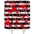 thumbnail image 3 of Valentine''s Day Shower Curtain Red Heart Black White Stripes Romantic Sweet Love for Lover Couple Creative Bathroom Decor Fabric Curtain with Hooks, 3 of 3
