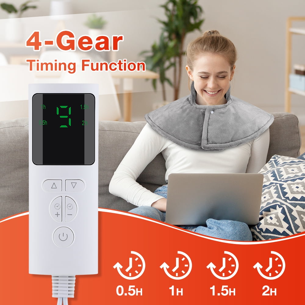 Heating Pad for Neck, Electric Heated Wrap with 4 Timing Settings, Electric Weighted Heating Pad with 9 Heat Setting, Auto Shut Off Hot Heated Pad with LCD Display, Machine Washable