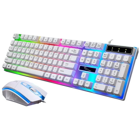 NUOLUX Wired Colorful Backlight Mechanical Feel Keyboard Gaming Ergonomic Keyboard and Mouse Kit (White)