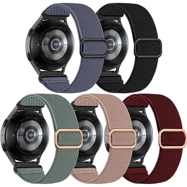 KOMI Compatible avec Bracelets de Montre 20mm 22mm à Dégagement Rapide, Bracelet de Remplacement, Sangles Réglables en Nylon Extensible, Boucle Solo Tressée en Tissu, Bandes Élastiques de Sport pour Hommes et Femmes, Lot de 5