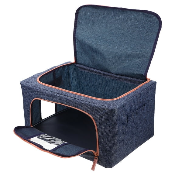 Tineasur Navy Large Capacity Cotton Linen Storage Box for Closet Organization and Home Storage Solutions