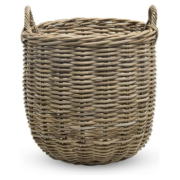 Rattan Kobo Round Storage Basket, Handwoven Rattan Basket with Handles, Organization & Home Decor for Storage, Gray-Brown