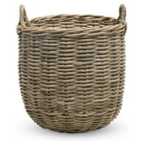 Rattan Kobo Round Storage Basket, Handwoven Rattan Basket with Handles, Organization & Home Decor for Storage, Gray-Brown