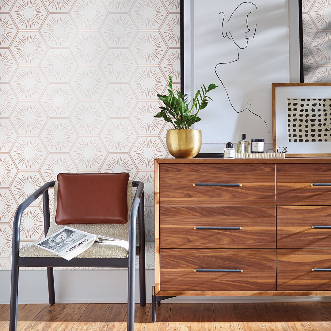 Tempaper Hello Sunshine Metallic Bronze Peel and Stick Wallpaper, 20.5" x 16.5'