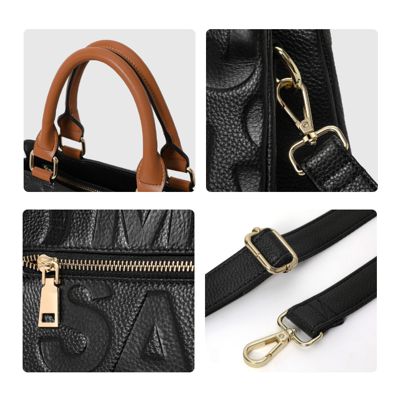 High-quality genuine leather alphabet stripe contrast handbag/tote for women, large capacity storage bag/purse