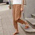 thumbnail image 4 of IDALL Capri Pants for Women Linen Pants Women Women Cotton Pocket Cropped Straight Leg Crop Pants Ladies Casual Long Loose Pant Slacks Lounge Pants Women Summer Pants Khaki S, 4 of 9