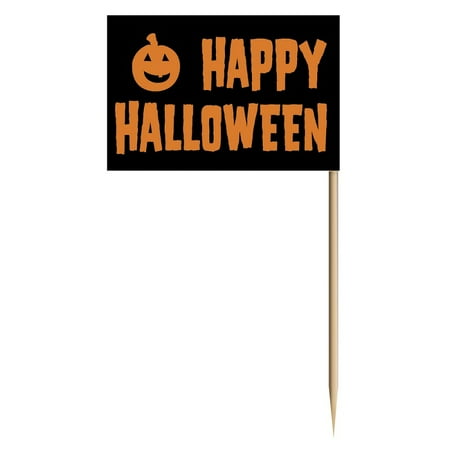 Club Pack of 600 "Happy Halloween" Flag Food, Drink or Decoration Party Picks 2.5"