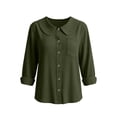 thumbnail image 6 of Hfnxid Women Button Down Shirts Corduroy Lapel Cardigan Loose Fit Casual Tshirts Dressy Solid Color Work Blouses Army Green L, 6 of 7