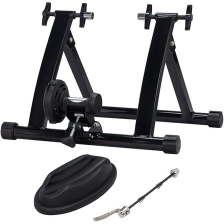CRXX Magnetic Bike Trainer Stand Indoor Magnet Steel Bike Exercise Trainer Stand Resistance Stationary Bike Trainer w/Front Wheel Support and Quick Release Skewer for 26in-28in, 700C Wheels