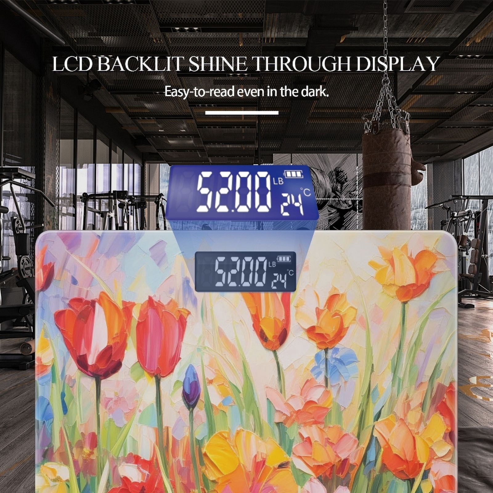 Bathroom Scale, Highly Accurate Digital Body Scale,Precisely Measures Weight up to 400 lbs-Oil Painting Of Tulips And Other Flowers In The Sun