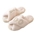 thumbnail image 2 of JUSLIO Slippers for Women Non Slip Flat Sole House Slippers Crisscross Cross Strap Fuzzy Plush Open Toe Slides Slippers White, 2 of 6