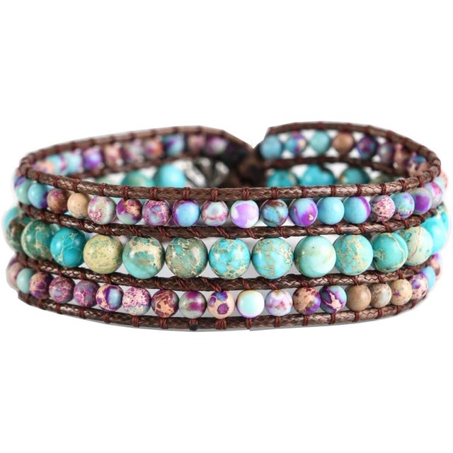 GHSDFBB Bracelet Statue de Poignet en Perles de Pierre Naturelle Fait Main 3 Rangées Grand Collection de Bijoux
