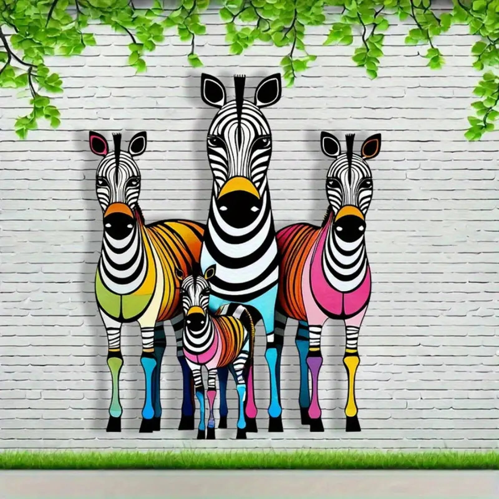 Metal Zebra Family Wall Decor Colorful Iron Art Wall Sculpture For Outdoor Patio Garden Yard 2 Pack