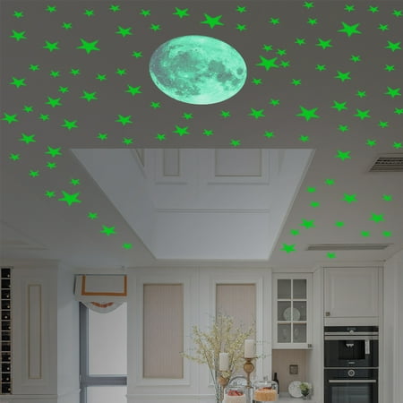 435 Pcs 3d Star Moon Wall Sticker Wallsticker Self Adhesive Space Wall Stickers Decal Children Kids Gifts Bedroom Room Ceiling Decoration Home Art