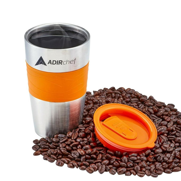 AdirChef Mini Travel Single Serve Coffee Maker & 15 oz. Travel Mug Coffee  Tumbler & Reusable Filter for Home, Office, Camping, Portable Small and