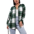 thumbnail image 3 of Womens Loose Fit Plaid Flannel Shirts Casual Long Sleeve Button Down Jacket Outerwear Vintage Grid Coat Tops, 3 of 4