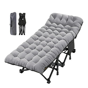 Oversized XXL Folding Camping Cot W/Mat for Adults, 78" L x 32" W x 18" H, Heavy Duty Outdoor Bed with Carry Bag, Layer Oxford Travel Camp Cots for Balcony, Poolside, Yard, Patio, Black Cot/Gray Mat