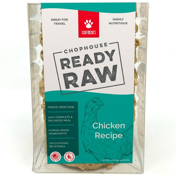 Scout & Zoe's: Chophouse Ready Raw - Chicken - 9 Dog Food Freeze-Dried Patties, Limited Ingredient Complete Pet Meal, Rehydrated Meat Patty = 1lb Food