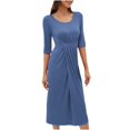 thumbnail image 2 of SMihono Robe d'Été Grande Taille pour Femmes 2023 Mode Col Rond Longue Robe Manches Longues Robe Unie, 2 of 9