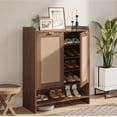 thumbnail image 5 of Erinnyees 41"H Shoe Storage Cabinet, Rattan Shoe Organizer, with 3 Adjustable Shelves for Entryway Hallway Closet, Walnut, 5 of 7