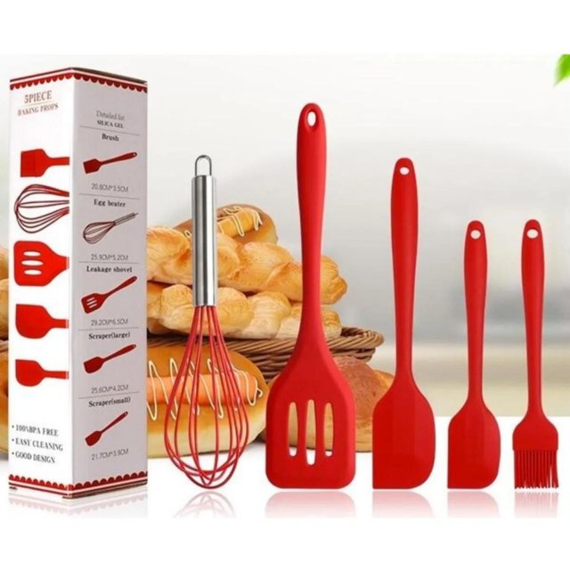 Juego de utensilios de cocina con espátulas de silicona y pastelería, 5 unidades, acero