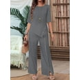 thumbnail image 4 of Women'S Asymmetric Hem Pants Set Elegant Fashion Casual Button Sleeve Shirt Loose Two Piece Outfit Gray XL, 4 of 7