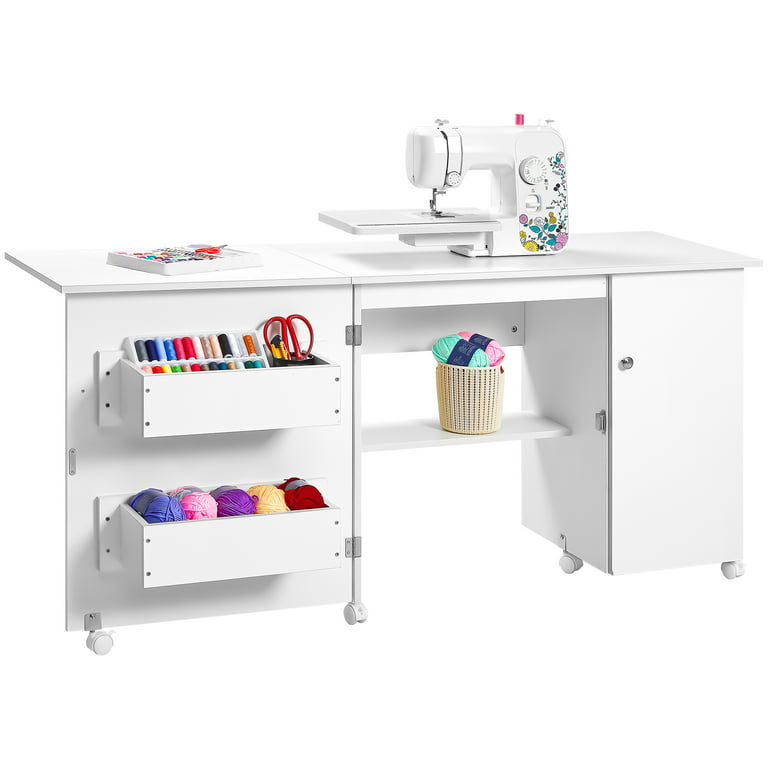 Buy Sewing Craft Table, Sewing Machine Desk with Adjustable Folding Shelves  and Storage Drawer, X Frame Sturdy Multipurpose Sewing Desk, White MDF,  57.1×23.6×29.9 inches Online at desertcartINDIA