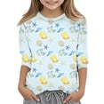 thumbnail image 1 of T-shirts d'Automne pour Filles Imprimé Coquillage Manches 3/4 Col Rond Confortable Bleu Clair Hauts d'Automne Décontractés pour Filles de 5-6 Ans, 1 of 3