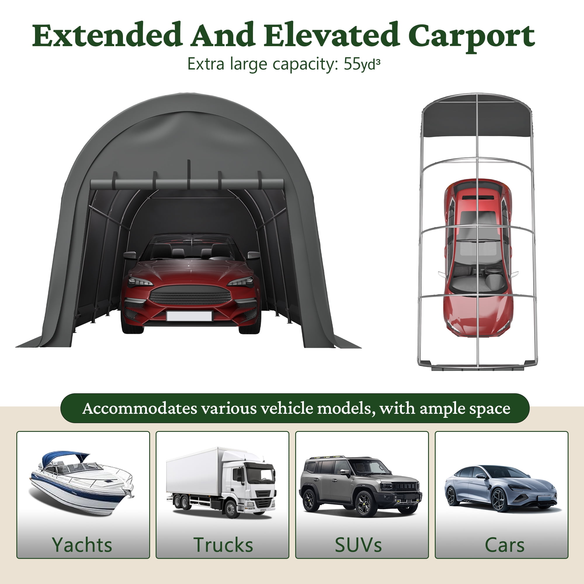 10×20FT Heavy Duty Carport with Roll-up Sidewall, Car Canopy with All-Season Tarp, Portable Outdoor Garage for Car, Truck, SUV, Boat