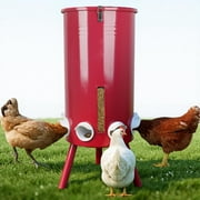 75 LB Large Free Standing Chicken Feeder, Portable Gravity Chicken Feeder Automatic, Dispenser, 8 Feeding Ports Poultry Feeder for Chicken Rooster & Hen (Red)