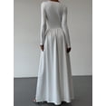 thumbnail image 2 of White Long-Sleeved Fitted Maxi Dress With Crew Neck And Flowy Skirt, 2 of 8