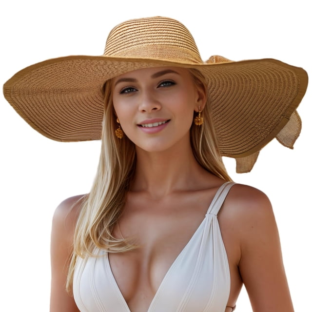 Floppy Big Beach Sombreros de Paja para Mujer Plegable Verano ala Ancha Sombrero para el Sol Plegable Sombrero de Paja de Viaje para Mujer Sombrero Fedora