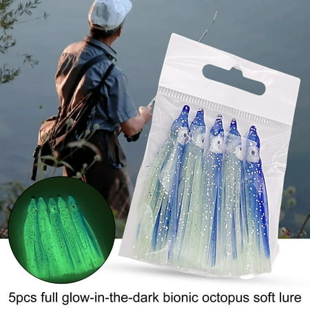 Fairnull 5Pcs Octopus Soft Baits Simulation with Luminous Effect Angling Seawater Fishing Soft Squid Skirt Lures for Outdoor Fishing