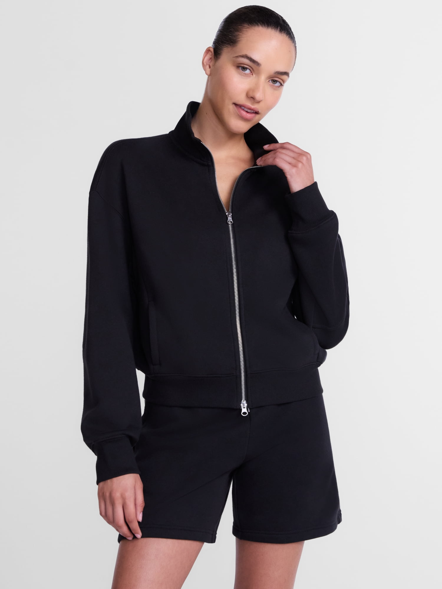 Athletic Works Women's Cropped Fleece Bomber Jacket with Long Sleeves, Sizes XS-XXL