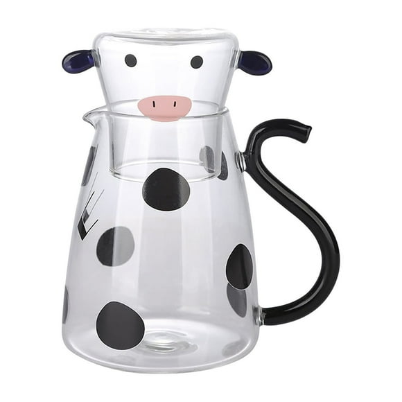 Sentmoon Cow Glass Water Pitcher With Glass Cup, Small Glass Carafe For Milk Water Tea Lemonade Juice, Borosilicate Glass Water Jug Beverage Bottle For Home Office Deals of the Day Clearance Prime