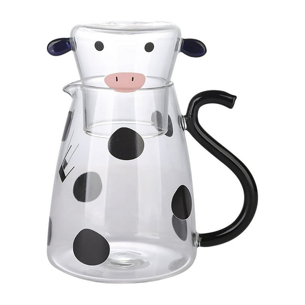 Jarra de Agua de Vidrio con Diseño de Vaca, Diseño Único de Vaca, Construcción de Vidrio de Borosilicato, Jarra Versátil para Bebidas Frías y Calientes, Decoración para El Hogar y La Oficina
