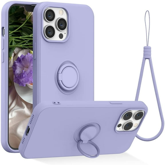 Compatible with iPhone 13 Pro Max Case, Silicone with 360°Ring Kickstand Holder (Support Magnetic Car Mount) Microfiber Cloth Fully Coverage Designed for iPhone 13 Pro Max 6.7 inch 2021(Purple)