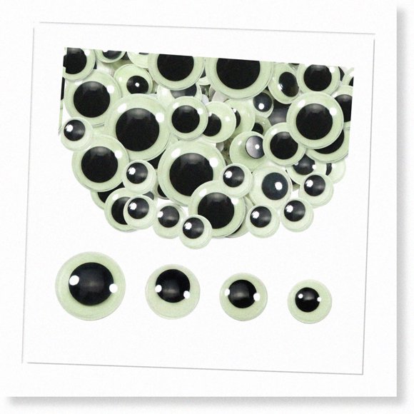 GlowWiggle Stickerz - 100pcs Self-Adhesive Luminous Googly s in Assorted Sizes for DIY Scrapbooking & Decoration.
