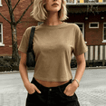 thumbnail image 4 of Dwellite Workout Crop Tops Oversized Tshirts for Women Drop Shoulder Crewneck Short Sleeve Shirts 2026 Khaki L, 4 of 6