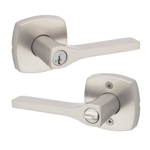 Kwikset Tripoli Lever Entry Door Handle with Lock and Key Se Keyed Reversible Lever Exterior For Front Entrance and Bedrooms Satin Nickel Pick Resistant Smartkey Rekey Security and Microban
